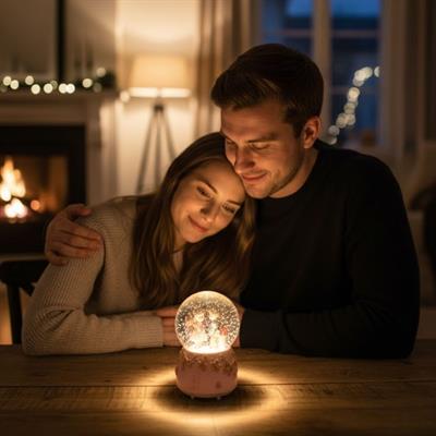 Pilli Işıklı Müzikli Kar Küresi–Sevgili Çiçek Detay Figürlü Eğlenceli Masaüstü Biblo, LED Aydınlatmalı Dekoratif Hediyelik Kar Küresi (3936)