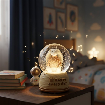 Pilli Işıklı Müzikli Kar Küresi–Sevimli Ayıcık Figürlü Eğlenceli Masaüstü Biblo, LED Aydınlatmalı Dekoratif Hediyelik Kar Küresi