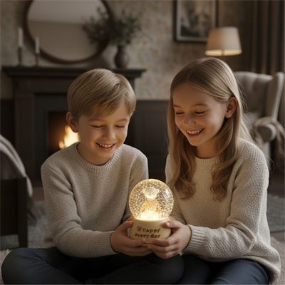 Pilli Işıklı Müzikli Kar Küresi–Sevimli Ayıcık Figürlü Eğlenceli Masaüstü Biblo, LED Aydınlatmalı Dekoratif Hediyelik Kar Küresi