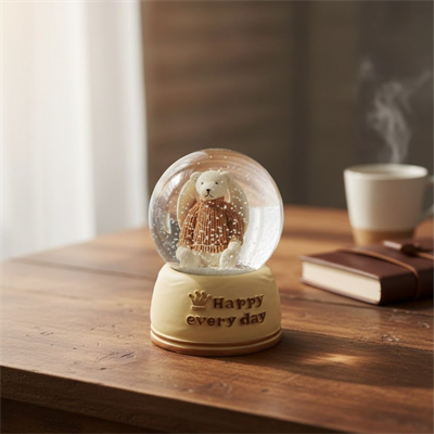 Pilli Işıklı Müzikli Kar Küresi–Sevimli Ayıcık Figürlü Eğlenceli Masaüstü Biblo, LED Aydınlatmalı Dekoratif Hediyelik Kar Küresi