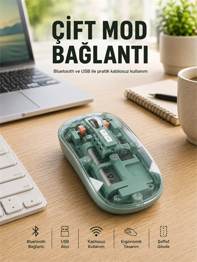 Pilli Kablosuz Mouse Bluetooth ve USB Uyumlu Sessiz Tıklama Yeni Nesil