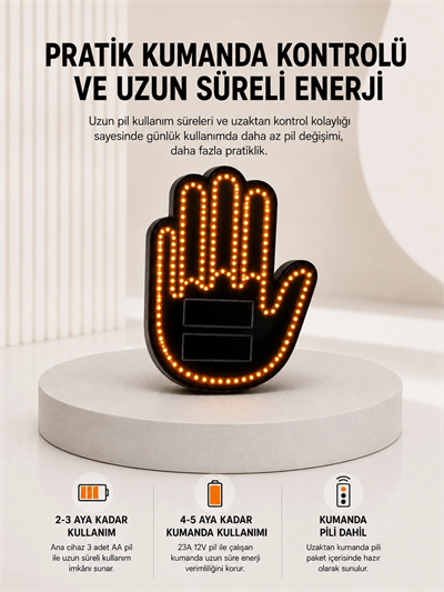 Pilli Led Işık Araç Camı İçin Uzaktan Kumandalı El Simgesi