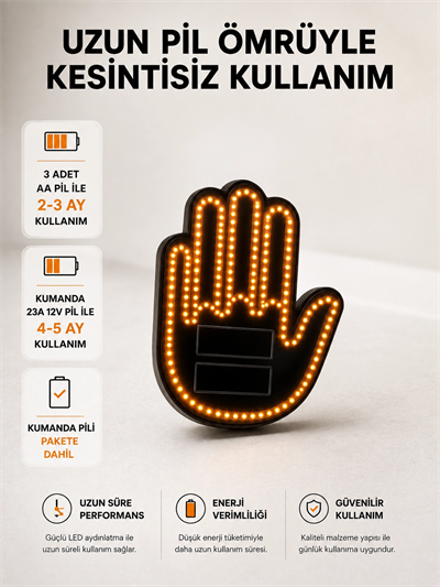 Pilli Led Işık Araç Camı İçin Uzaktan Kumandalı El Simgesi