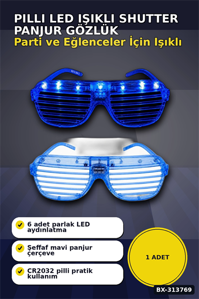 Pilli Led Işıklı Shutter Panjur Parti Gözlüğü 1 Adet Yetişkin Çocuk Aksesuarı BX-313769
