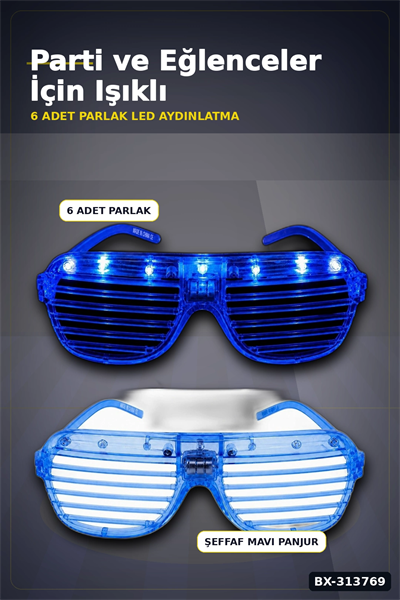 Pilli Led Işıklı Shutter Panjur Parti Gözlüğü 1 Adet Yetişkin Çocuk Aksesuarı BX-313769