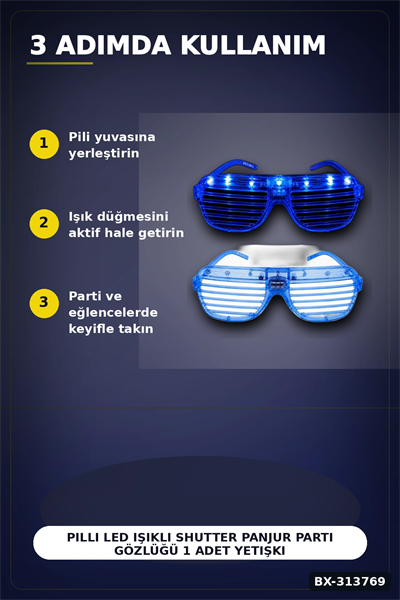 Pilli Led Işıklı Shutter Panjur Parti Gözlüğü 1 Adet Yetişkin Çocuk Aksesuarı BX-313769