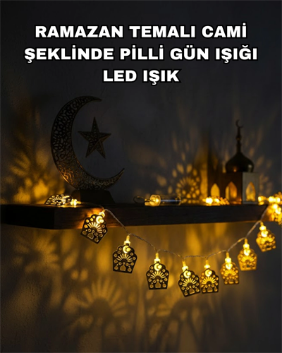 Pilli Ramazan ve Bayram LED Işık Zinciri Cami Temalı Dekoratif