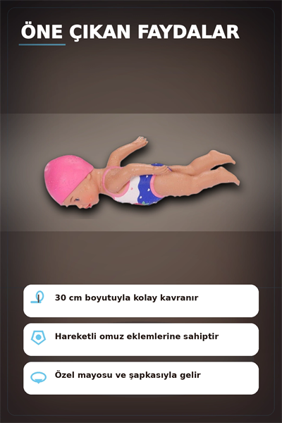 Pilsiz Çalışan Yüzen Oyuncak Bebek Lizzie 30 cm - Su Geçirmez Kız Çocuk Hediyesi BX-313396