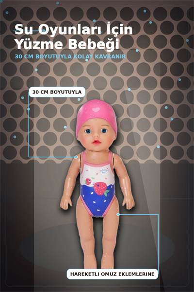 Pilsiz Çalışan Yüzen Oyuncak Bebek Lizzie 30 cm - Su Geçirmez Kız Çocuk Hediyesi BX-313396