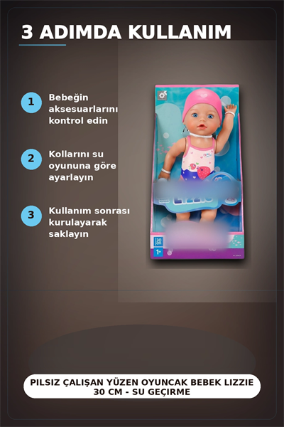 Pilsiz Çalışan Yüzen Oyuncak Bebek Lizzie 30 cm - Su Geçirmez Kız Çocuk Hediyesi BX-313396