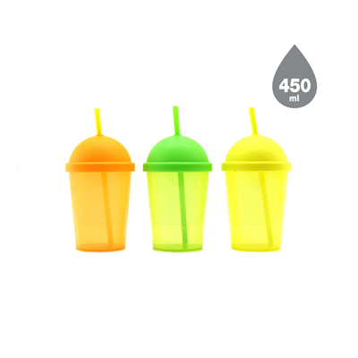 Pipetli Bardak - 450 ml - Şeffaf Renkli - Plastik