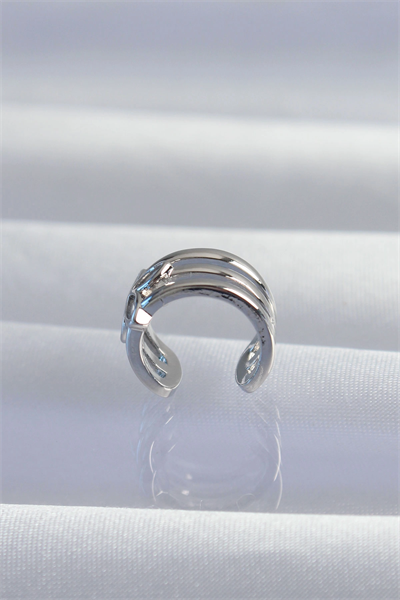 Pirinç Gümüş Renk Yonca Earcuff Küpe