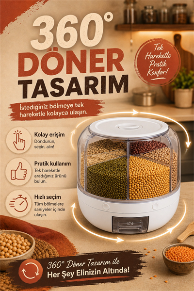 Pirinç Mercimek Makarna İçin 6 Hazneli Kuru Gıda Saklama Kutusu Dağıtıcı Hazneli