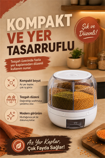 Pirinç Mercimek Makarna İçin 6 Hazneli Kuru Gıda Saklama Kutusu Dağıtıcı Hazneli