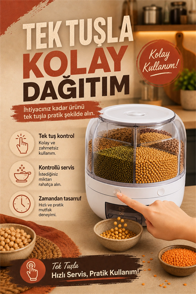 Pirinç Mercimek Makarna İçin 6 Hazneli Kuru Gıda Saklama Kutusu Dağıtıcı Hazneli