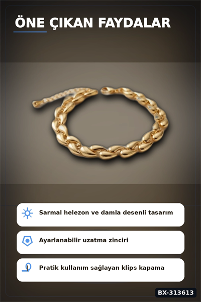 Pirinç Sarmal Helezon Damla Desenli 18 cm Kadın Bileklik - Tekli Paket BX-313613