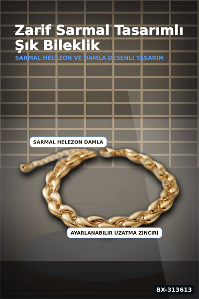 Pirinç Sarmal Helezon Damla Desenli 18 cm Kadın Bileklik - Tekli Paket BX-313613