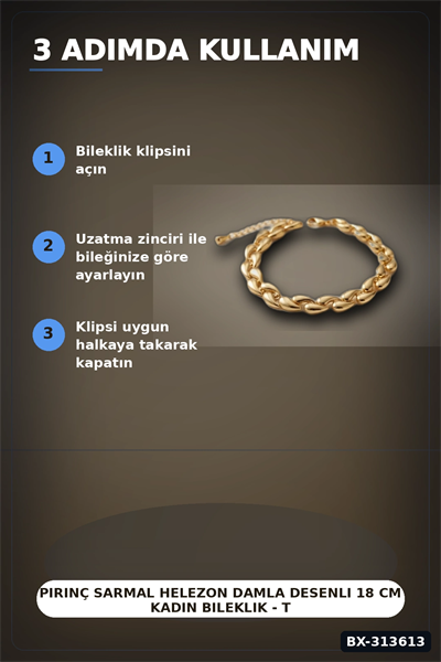Pirinç Sarmal Helezon Damla Desenli 18 cm Kadın Bileklik - Tekli Paket BX-313613