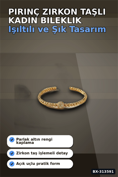 Pirinç Zirkon Taşlı Kadın Bileklik - Dorika Model Rengi Tekli Paket BX-313591