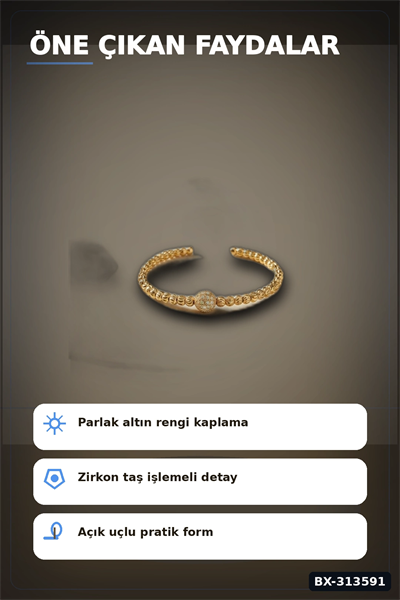 Pirinç Zirkon Taşlı Kadın Bileklik - Dorika Model Rengi Tekli Paket BX-313591