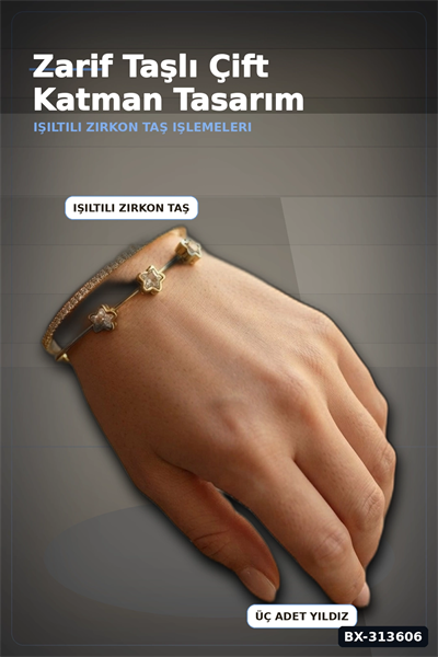 Pirinç Zirkon Taşlı Yıldız Desen Gold Renk Bileklik - 1 Adet Bayan Takı BX-313606