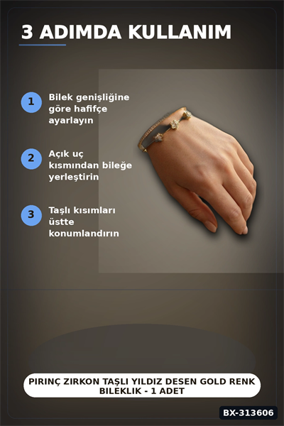 Pirinç Zirkon Taşlı Yıldız Desen Gold Renk Bileklik - 1 Adet Bayan Takı BX-313606