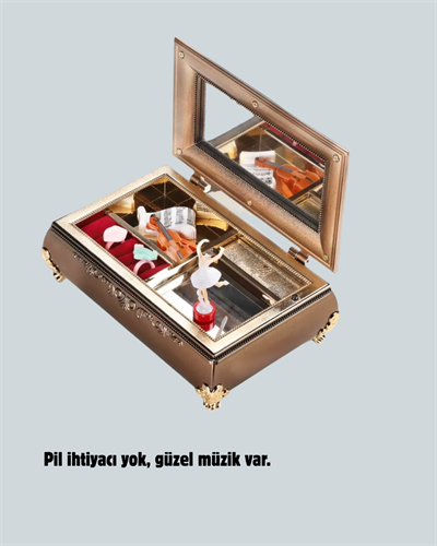 Piyano Tasarım Müzik Kutusu Balerin Figürü ve Takı Bölmeli