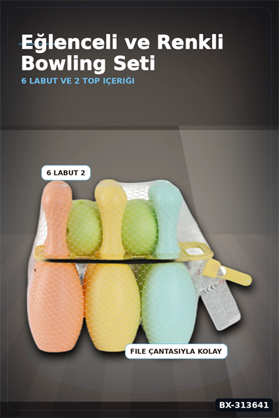 Plastik Bowling Seti 6 Labut 2 Top 29x20x32 cm - Fileli Spor Oyuncağı, 18 Ay+ BX-313641