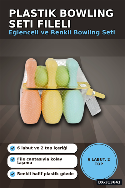 Plastik Bowling Seti 6 Labut 2 Top 29x20x32 cm - Fileli Spor Oyuncağı, 18 Ay+ BX-313641