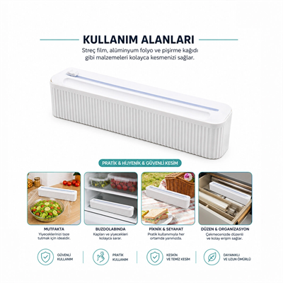 Plastik Folyo - Streçlik Film Kesici 35cm Pratik Kesme Aparatlı Manyetik Sabitleme Bx40