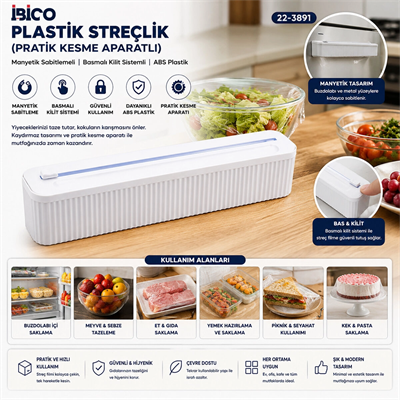 Plastik Folyo - Streçlik Film Kesici 35cm Pratik Kesme Aparatlı Manyetik Sabitleme Bx40