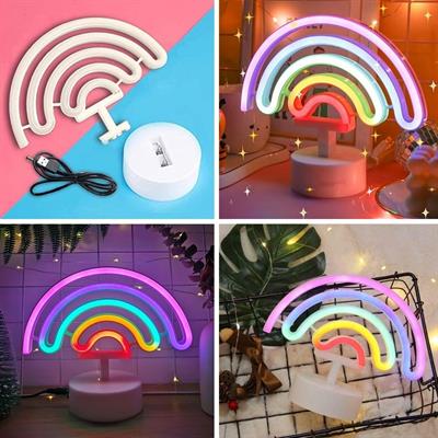 Plastik Gökkuşağı Neon LED Işık – Dekoratif Renkli Masaüstü ve Ambiyans Aydınlatması (3936)
