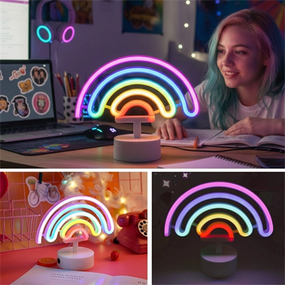 Plastik Gökkuşağı Neon LED Işık – Dekoratif Renkli Masaüstü ve Ambiyans Aydınlatması