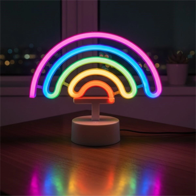 Plastik Gökkuşağı Neon LED Işık – Dekoratif Renkli Masaüstü ve Ambiyans Aydınlatması