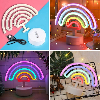 Plastik Gökkuşağı Neon LED Işık – Dekoratif Renkli Masaüstü ve Ambiyans Aydınlatması