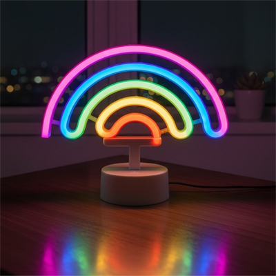 Plastik Gökkuşağı Neon LED Işık – Dekoratif Renkli Masaüstü ve Ambiyans Aydınlatması