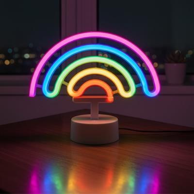 Plastik Gökkuşağı Neon LED Işık – Dekoratif Renkli Masaüstü ve Ambiyans Aydınlatması (3936)