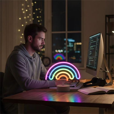 Plastik Gökkuşağı Neon Led Işık – Dekoratif Renkli Masaüstü Ve Ambiyans Aydınlatması Bx40