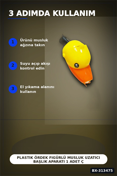 Plastik Ördek Figürlü Musluk Uzatıcı Başlık Aparatı 1 Adet Çocuk El Yıkama BX-313475
