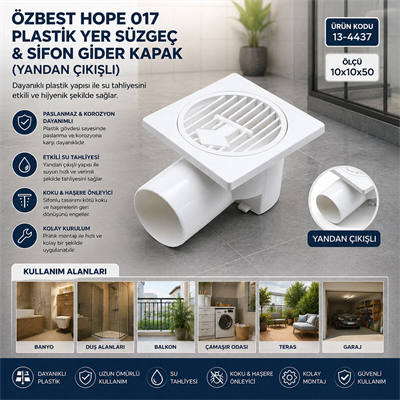 Plastik Yer Süzgeç - Sifon Gider Kapak Yandan 10x10x50 Bx40