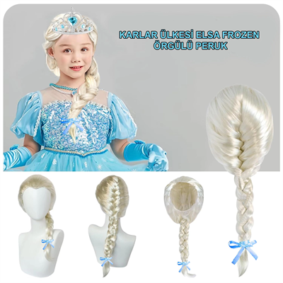 Platin Altın Dore Renk Karlar Ülkesi Elsa Frozen Peruğu Çocuk Boy