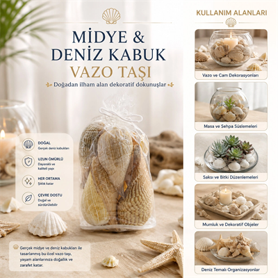 Poşetli Renkli Mix Midye - Deniz Kabuk Vazo Taşı Bx40