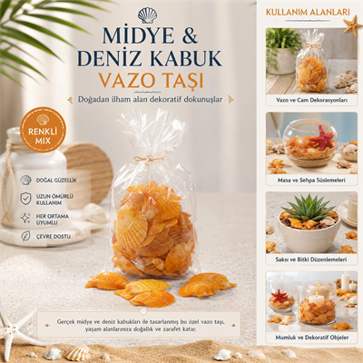 Poşetli Renkli Mix Midye - Deniz Kabuk Vazo Taşı Bx40