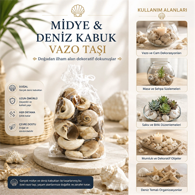 Poşetli Renkli Mix Midye - Deniz Kabuk Vazo Taşı Bx40