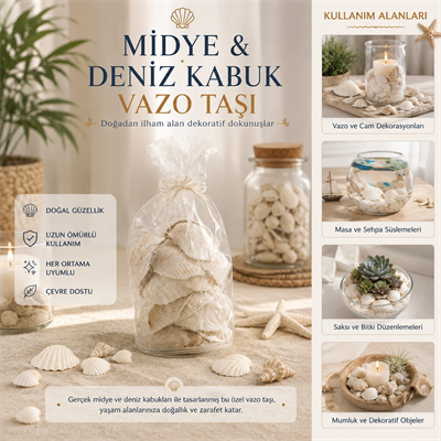 Poşetli Renkli Mix Midye - Deniz Kabuk Vazo Taşı Bx40