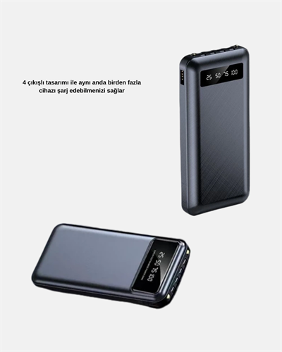 Powerbank 20000 mAh Hızlı Şarjlı LED Fenerli ve 4 Portlu
