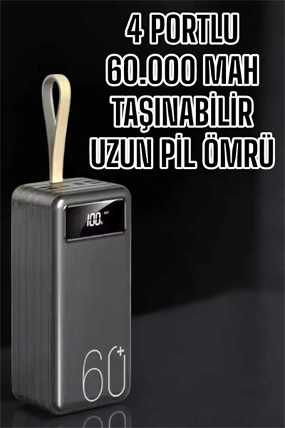 Powerbank 60.000 Mah Hızlı Şarj 4 Çıkışlı Uzun Şarj Süreli Dijital Göstergeli