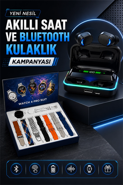 Powerbank Bluetooth Kulaklık Ve Akıllı Saat 7 Kordonlu Metal Kordon Plastik Kordon