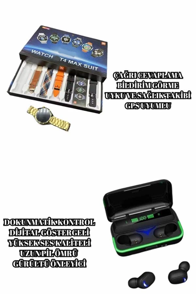 Powerbank Bluetooth Kulaklık Ve Akıllı Saat 7 Kordonlu Metal Kordon Plastik Kordon