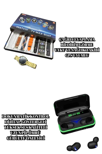 Powerbank Bluetooth Kulaklık Ve Akıllı Saat 7 Kordonlu Metal Kordon Plastik Kordon